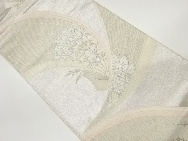 抽象孔雀に花模様織出し袋帯